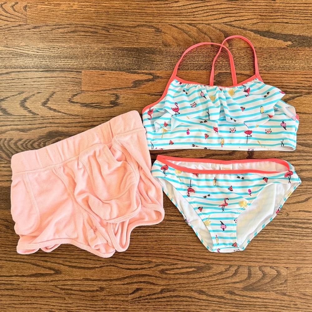 Gymboree girls large 10/12 Flamingo Swimwear bundle bikini set terrycloth shorts